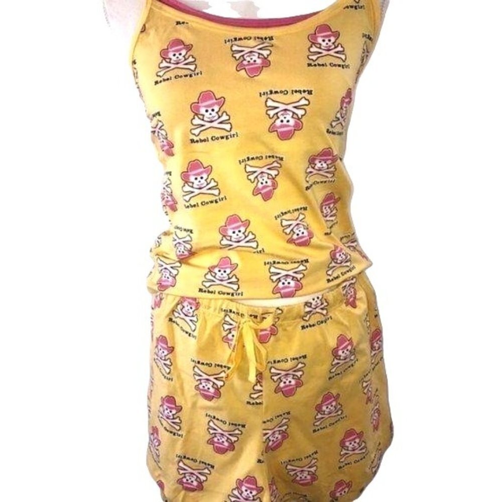 Roper Cowgirl Cuties Lounge Set Medium Retro Yellow Pink Rebel Cowgirl New NWT